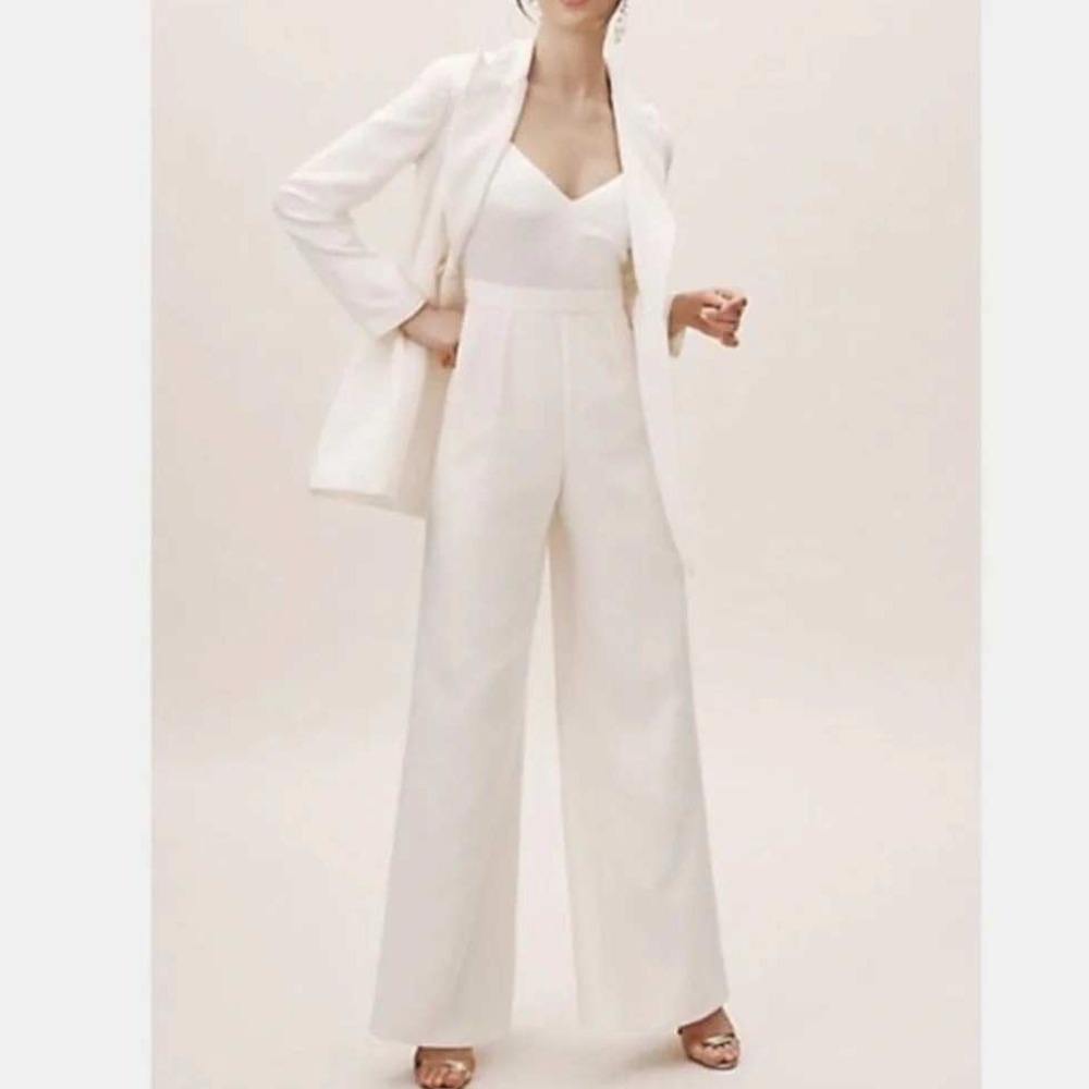 BHLDN Jill Stuart Nicki Jumpsuit White Ivory Satin Wide Leg Bridal Wedding